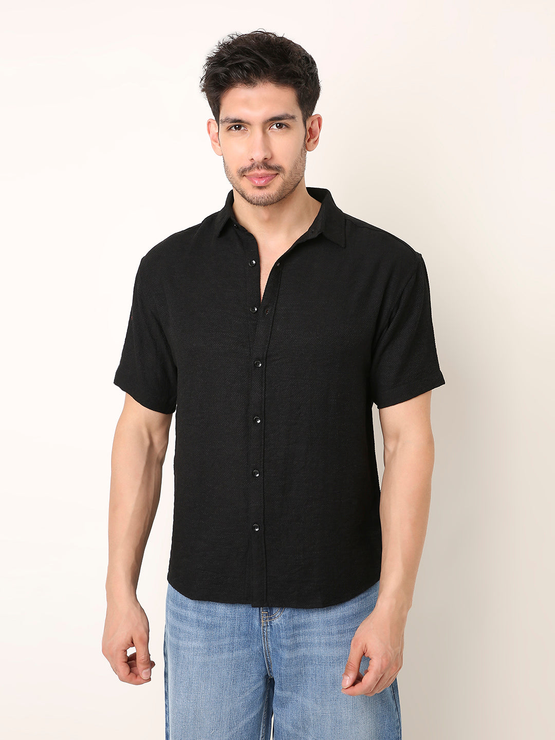 BLACK VISCOSE BLEND SHIRT