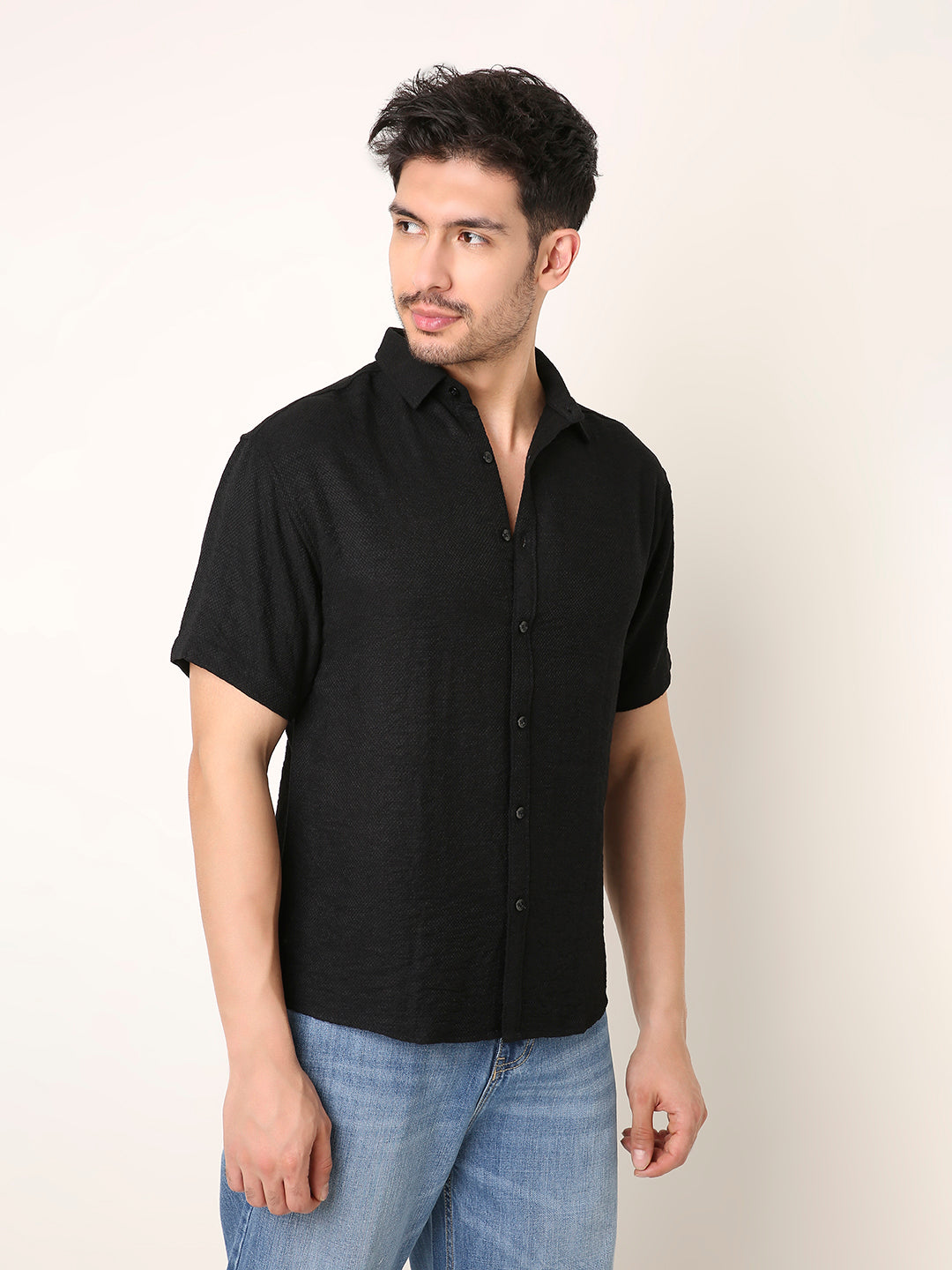 BLACK VISCOSE BLEND SHIRT
