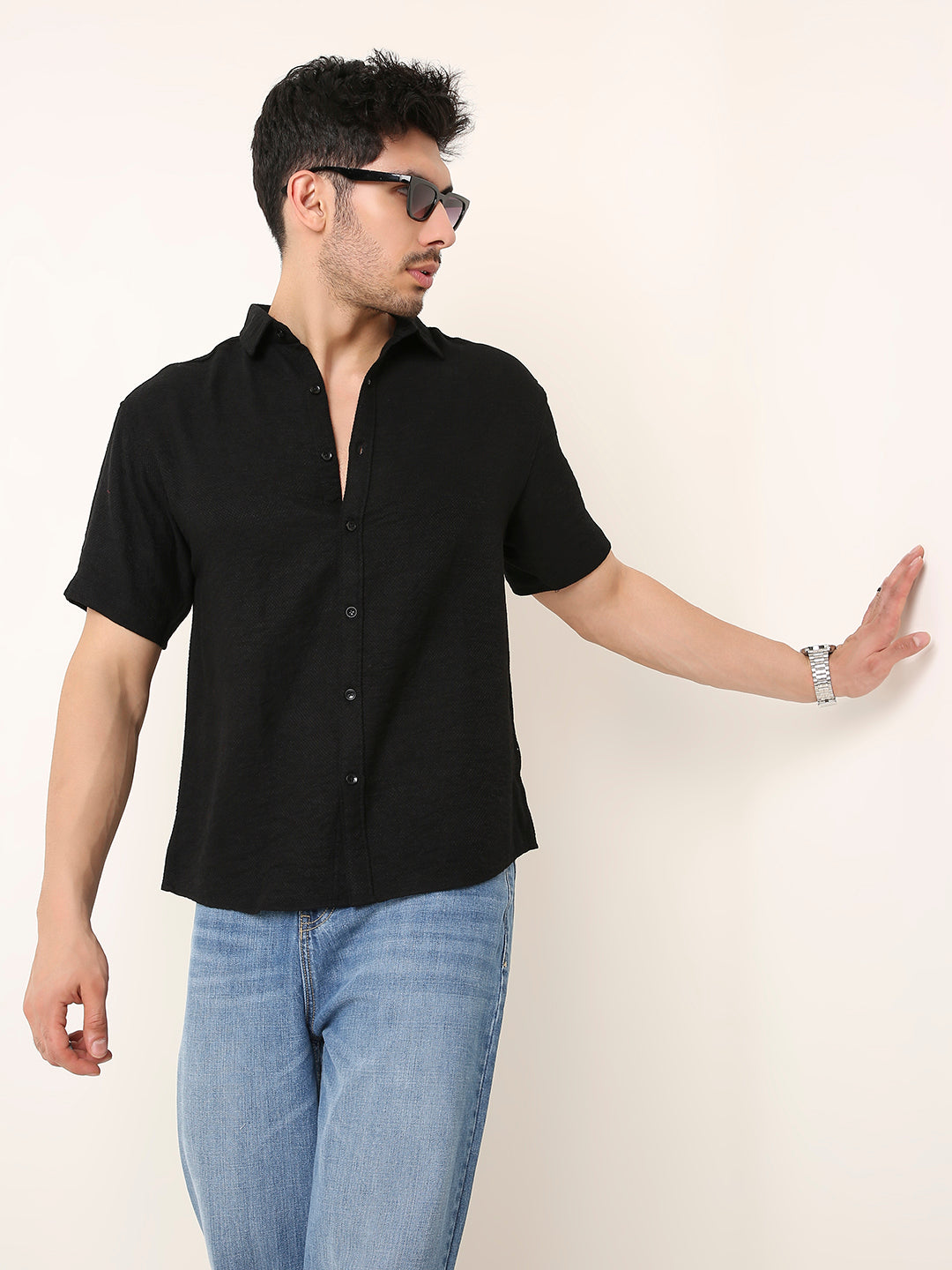 BLACK VISCOSE BLEND SHIRT