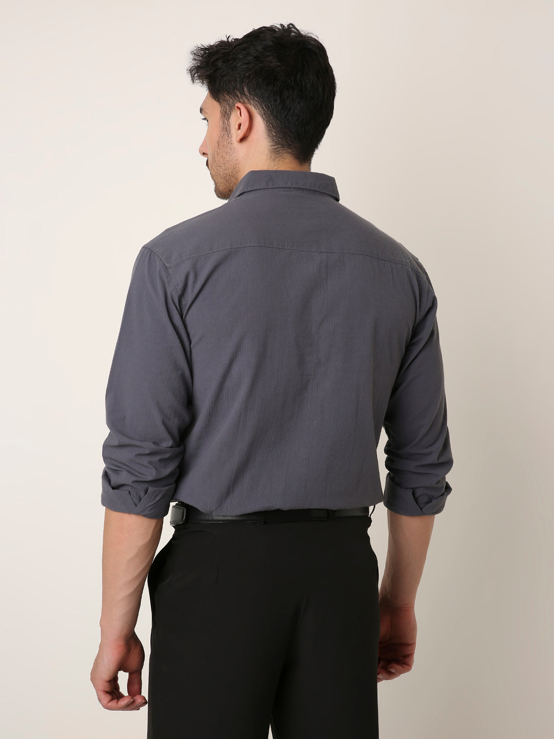 CHARCOAL GRAY SELF STRIPED SHIRT