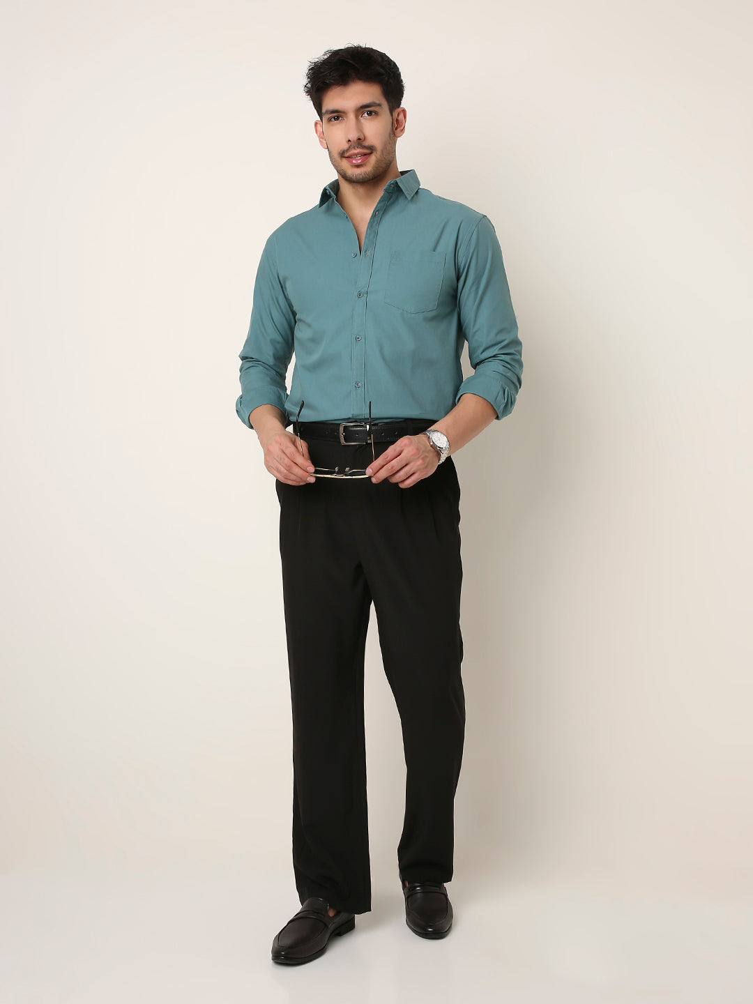GREEN SIGNATURE TWILL COTTON SHIRT