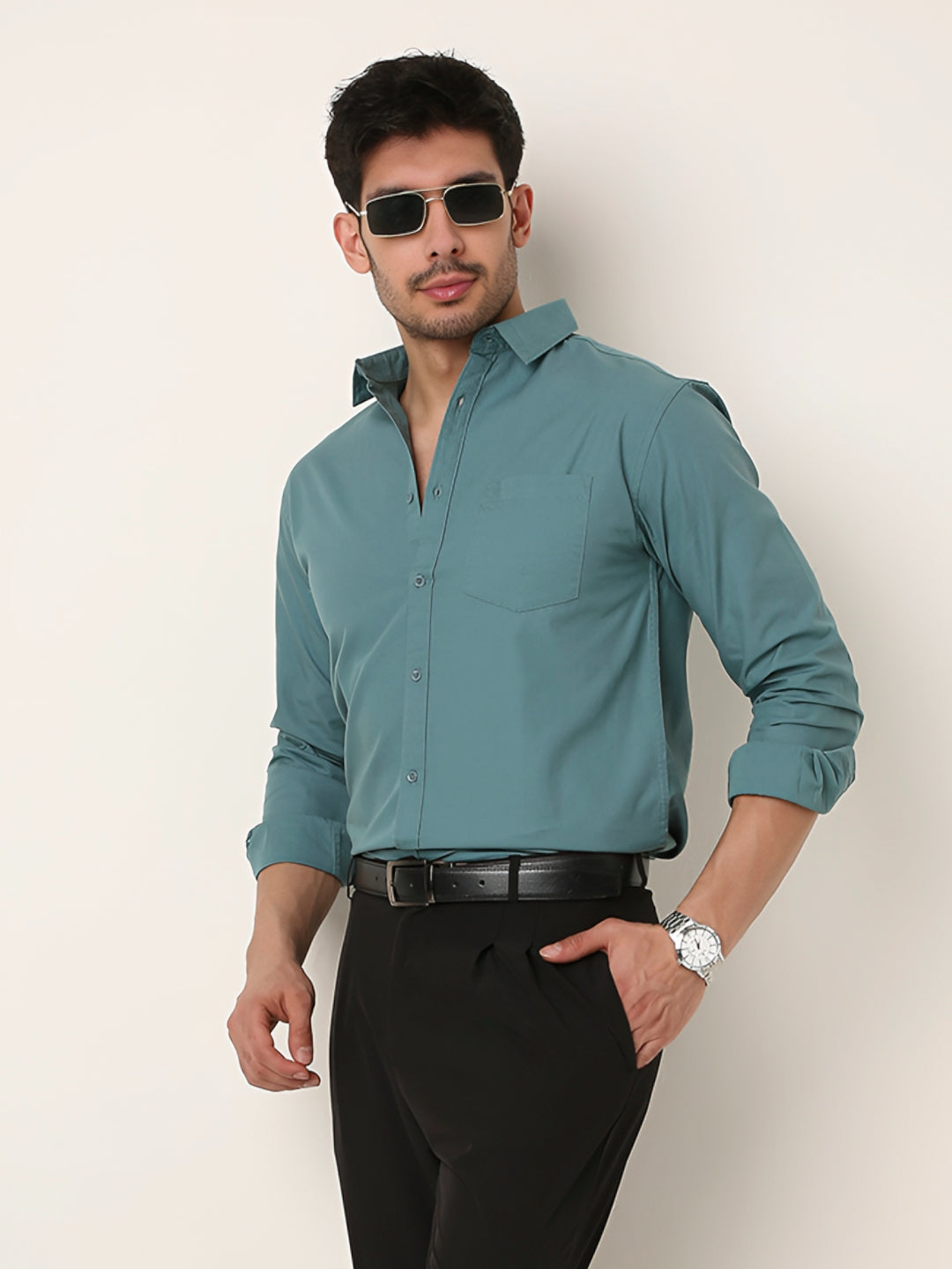 GREEN SIGNATURE TWILL COTTON SHIRT