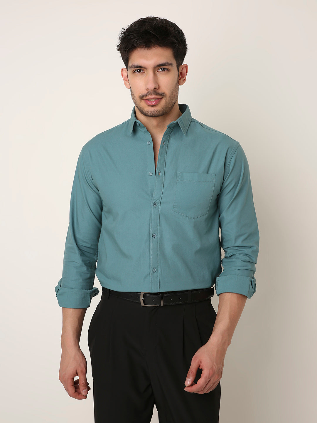 GREEN SIGNATURE TWILL COTTON SHIRT