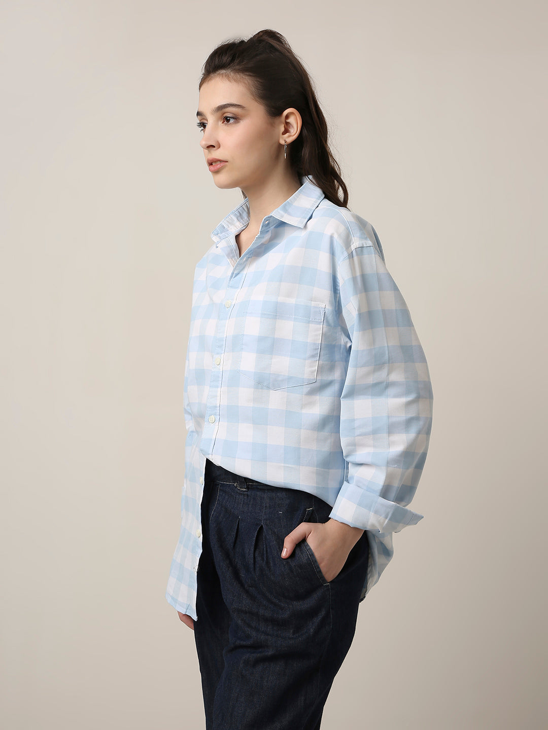 Oxford Blue Checkered Oversized Shirt