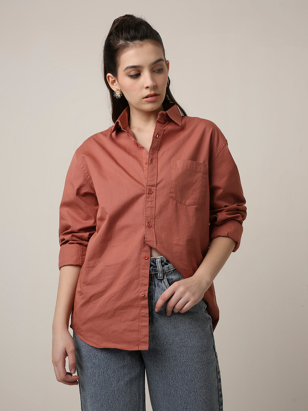 Rusty Peach Twill Oversized Shirt