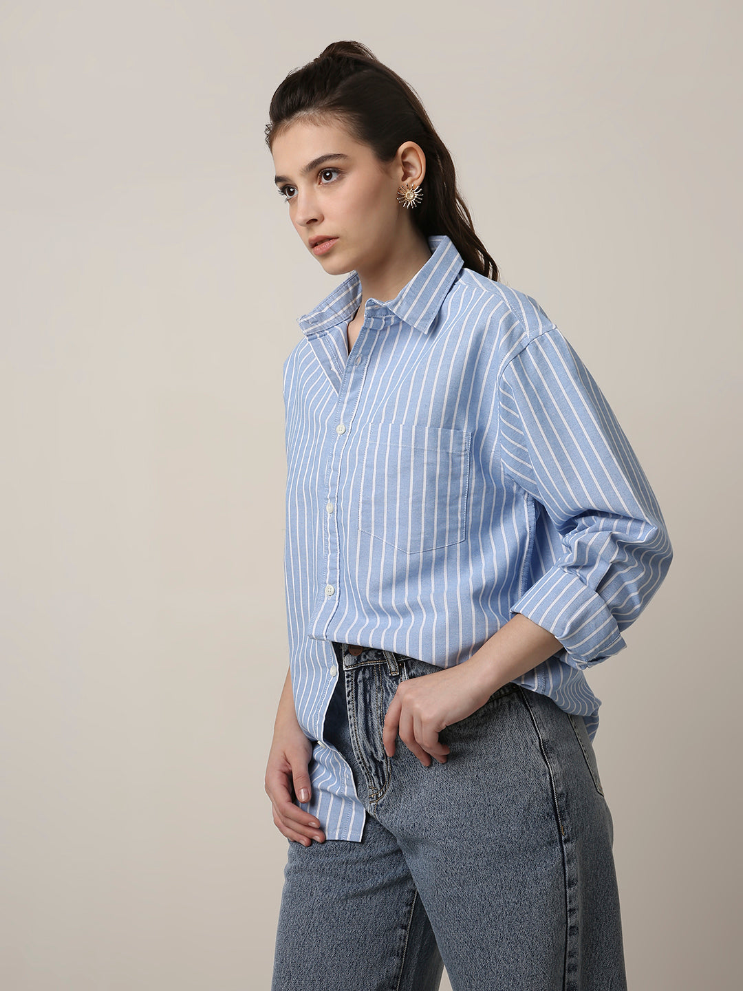 Classic Blue Oxford Striped Oversized Shirt