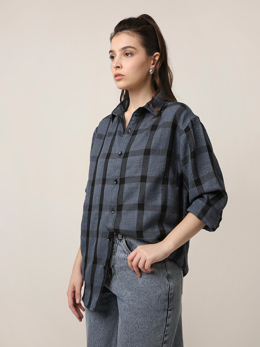 Blue Plaid Oversized Shirt