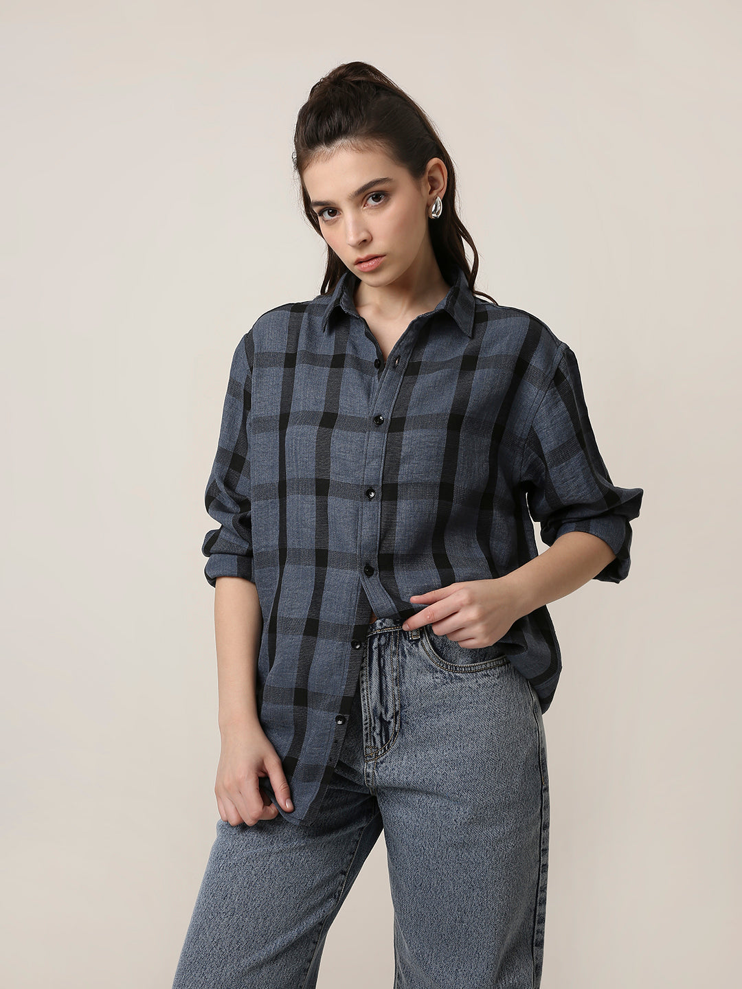 Blue Plaid Oversized Shirt