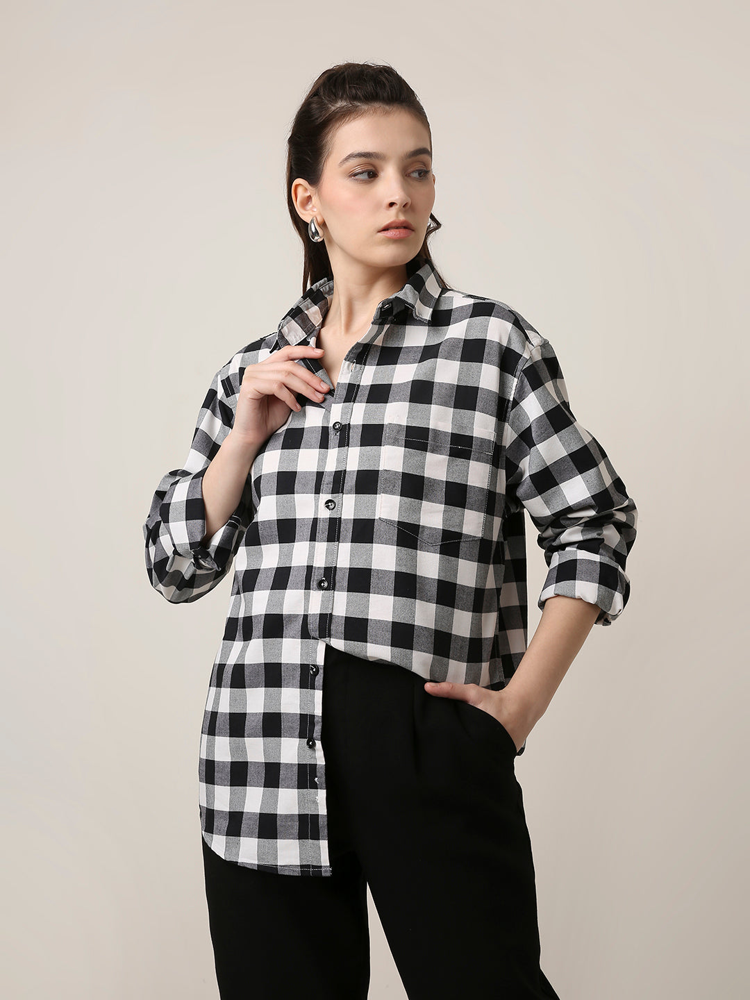 Oxford Black Checkered Oversized Shirt