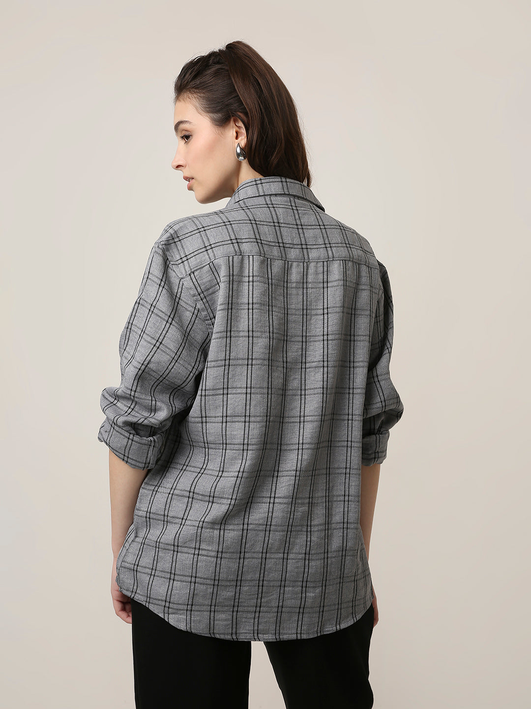 Grey Checked Oversized Casual Shirt