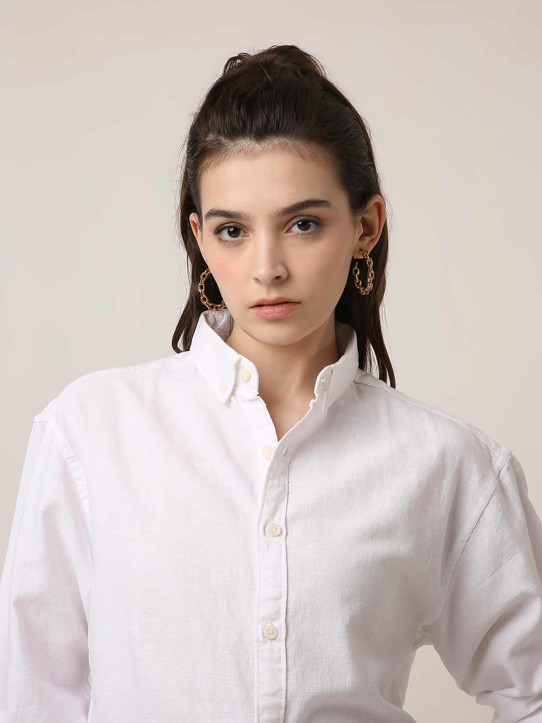 White Solid Oversized Casual Shirt