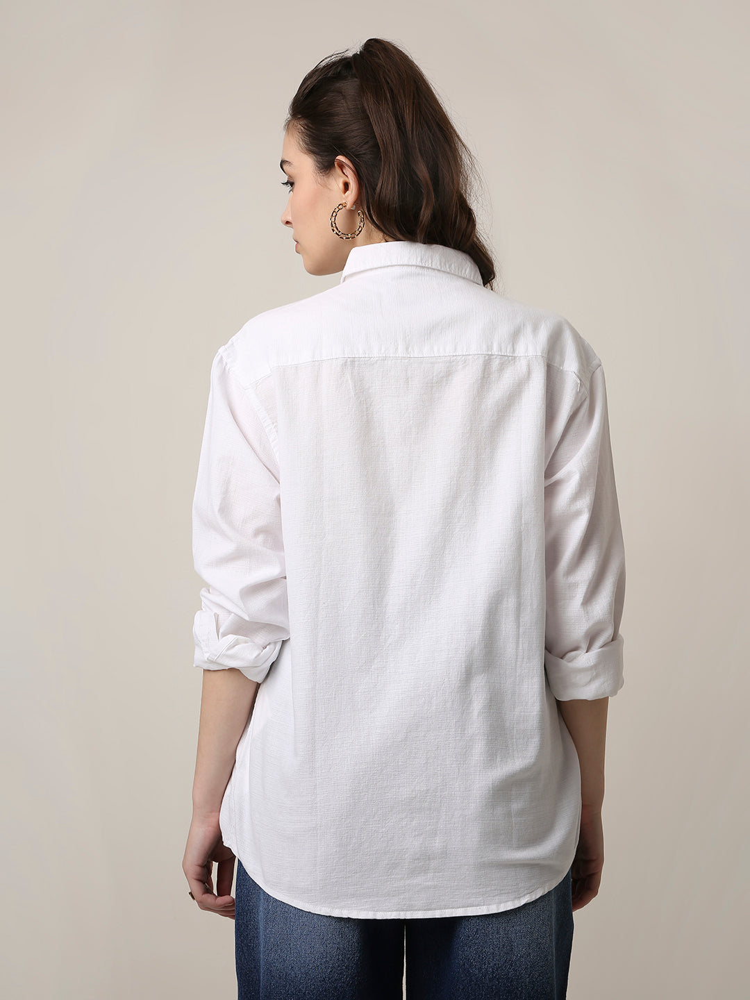 White Solid Oversized Casual Shirt