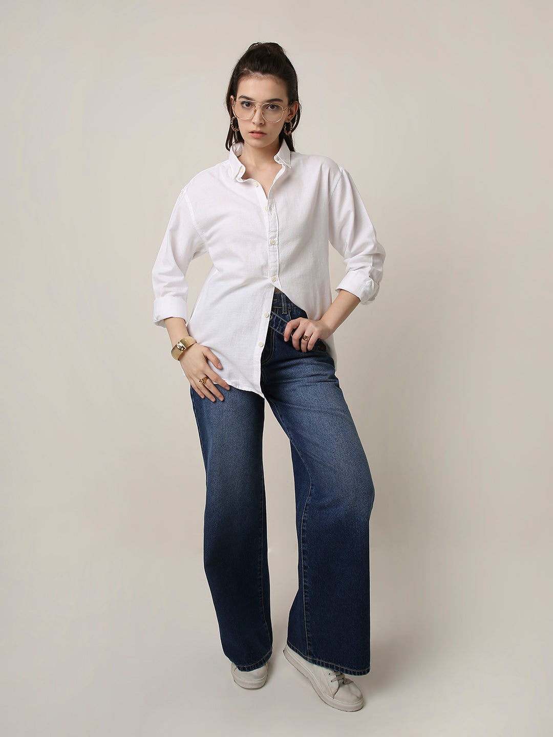 White Solid Oversized Casual Shirt