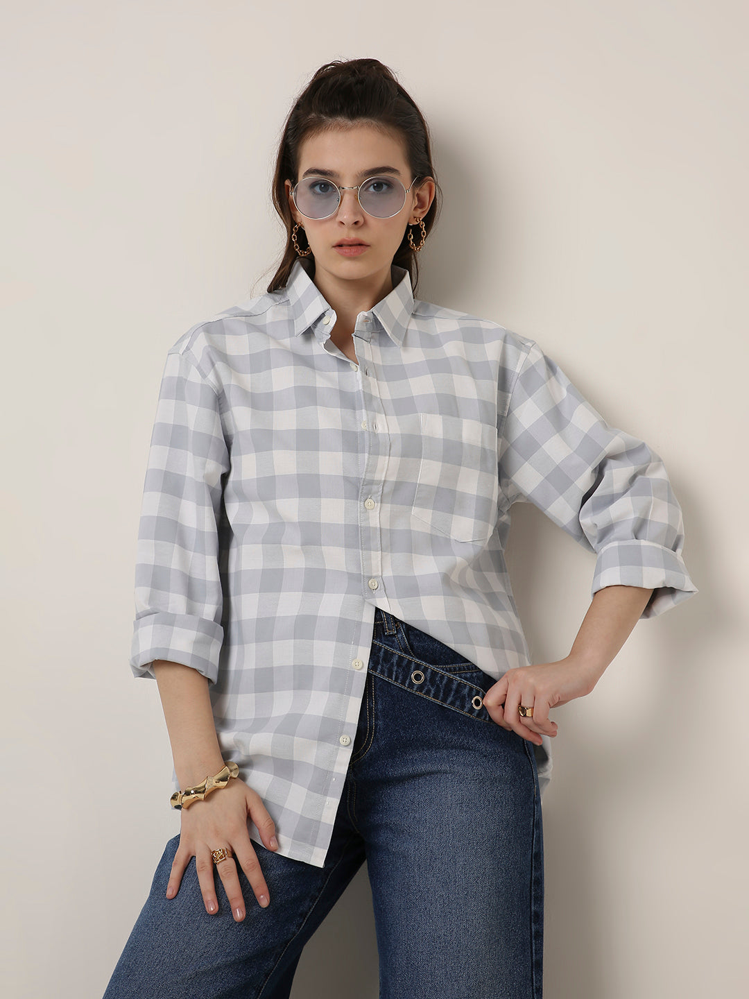 Oxford Grey Checkered Oversized Shirt