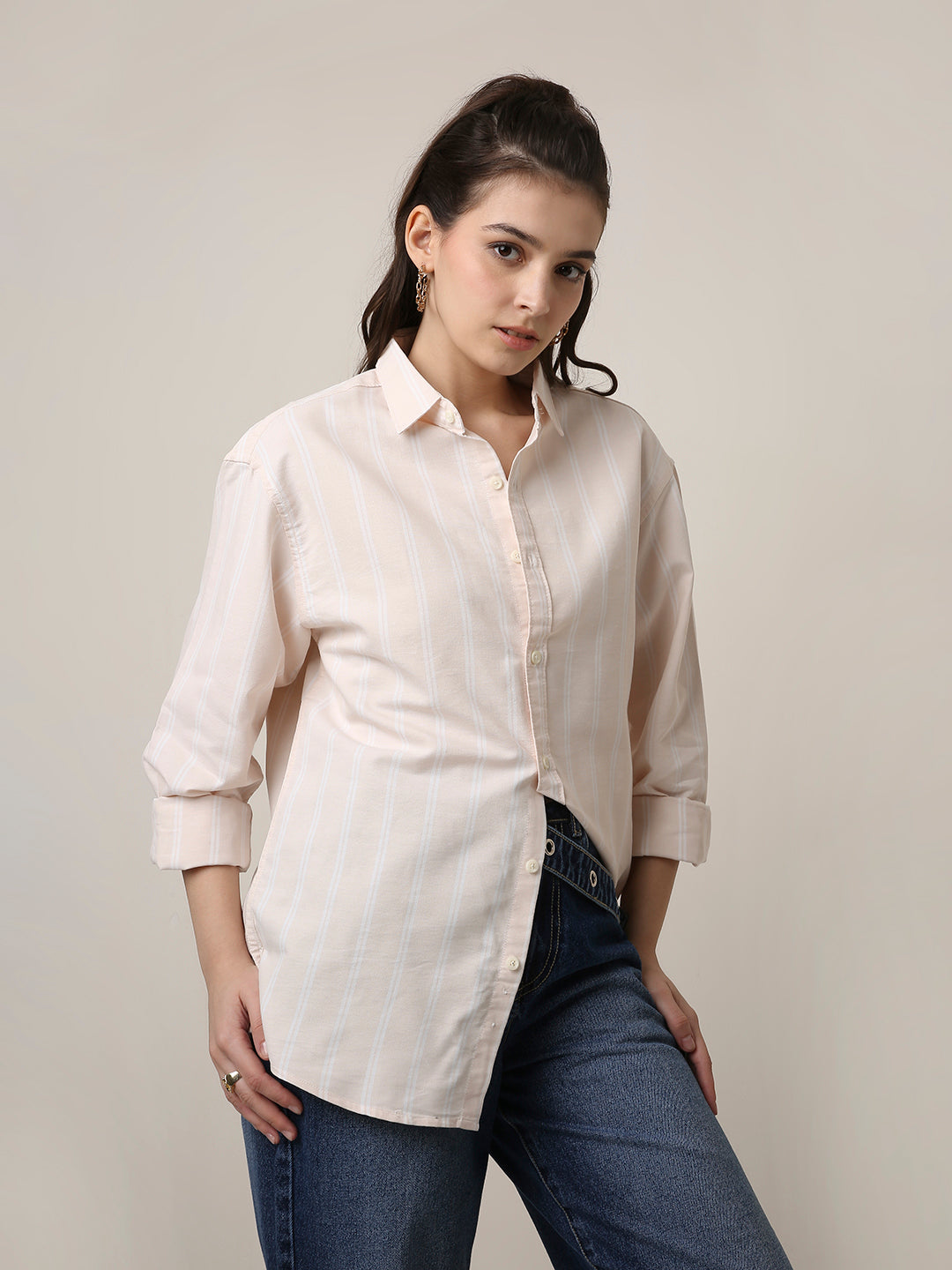 Soft peach Oxford Striped Oversized Shirt