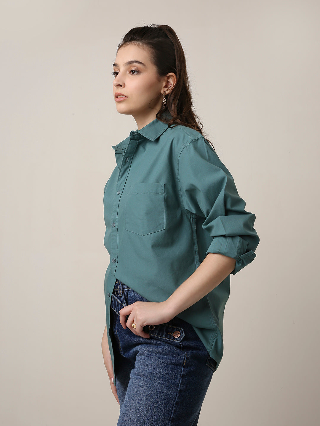 Green Twill Oversized Shirt