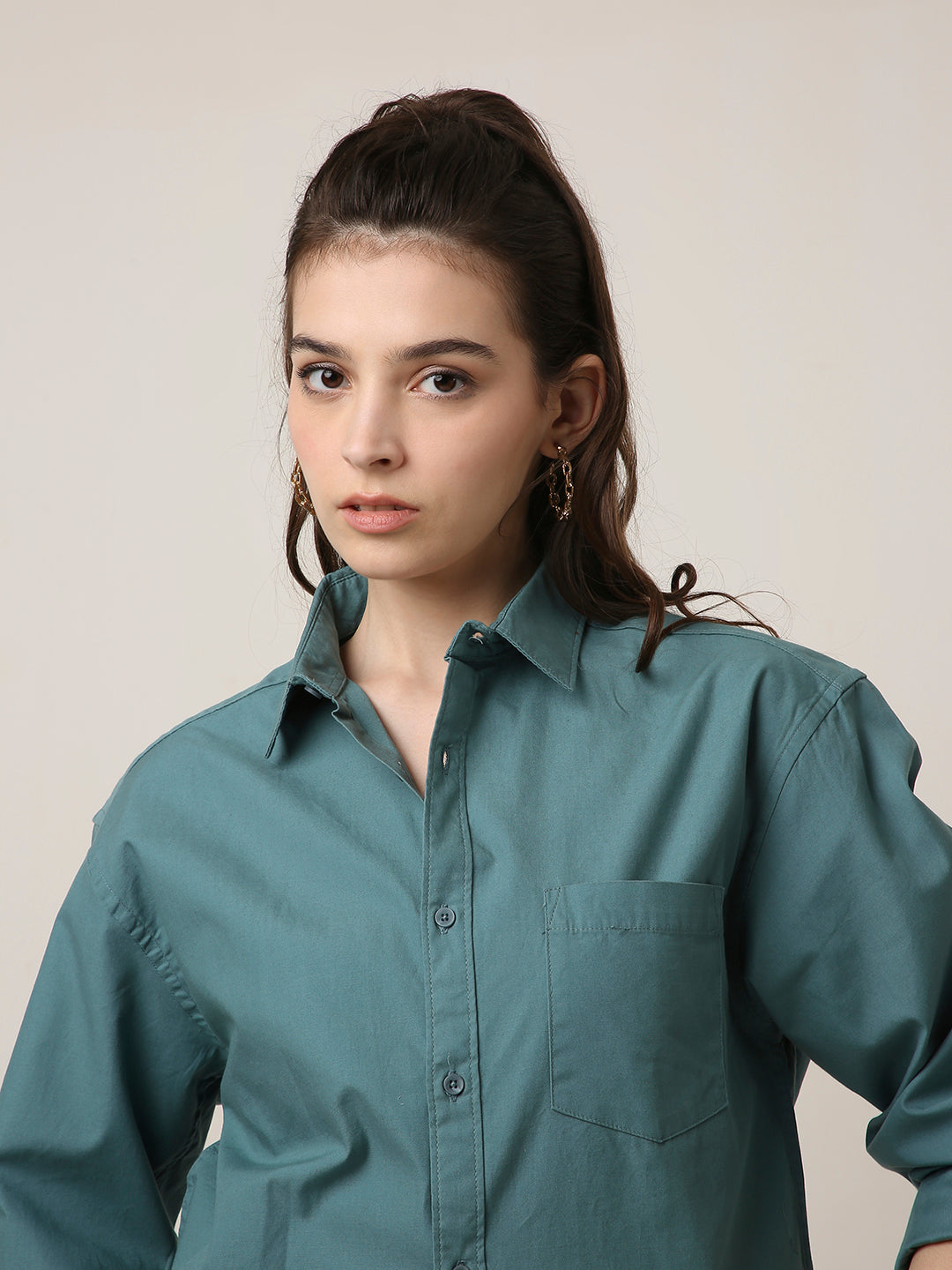 Green Twill Oversized Shirt