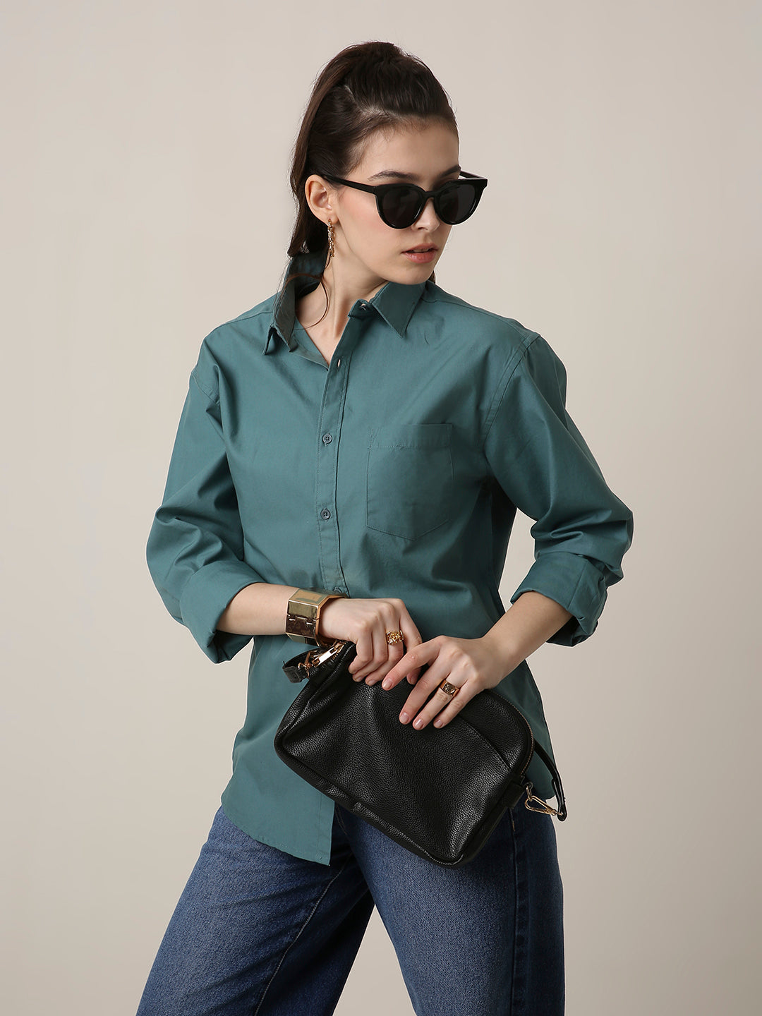 Green Twill Oversized Shirt
