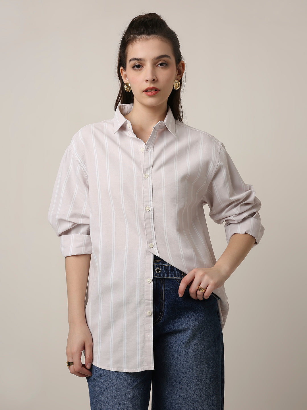Pastel Lavender Oxford Striped Oversized Shirt