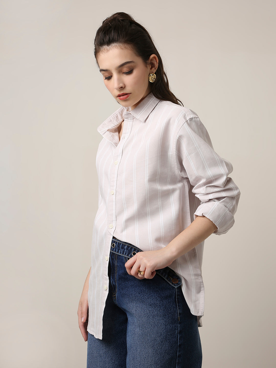 Pastel Lavender Oxford Striped Oversized Shirt