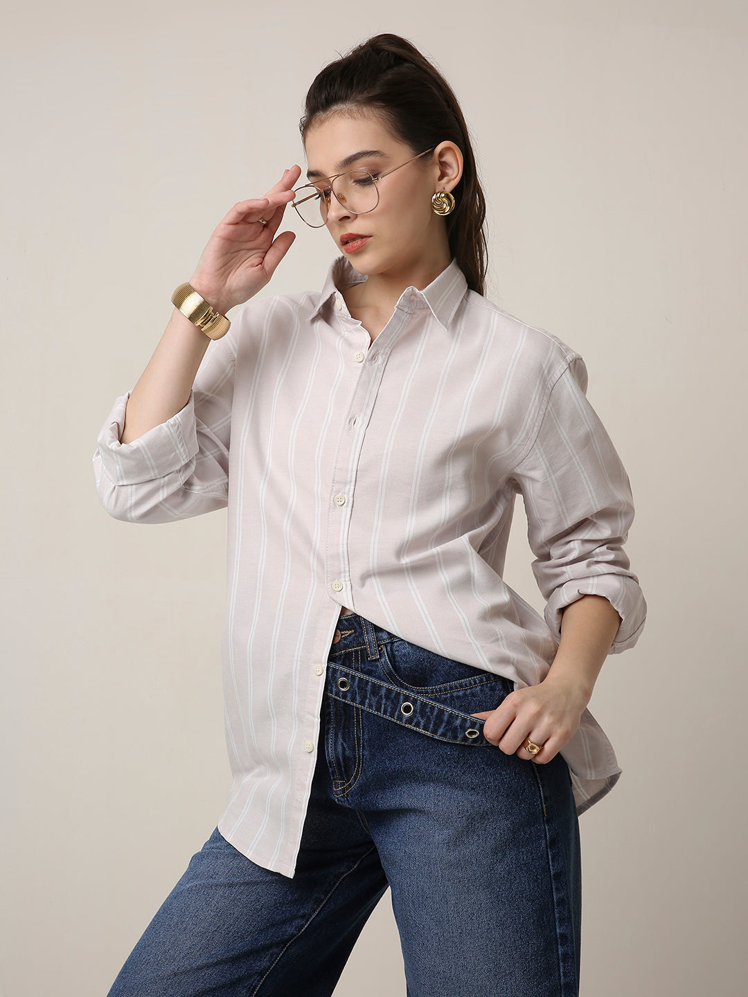 Pastel Lavender Oxford Striped Oversized Shirt