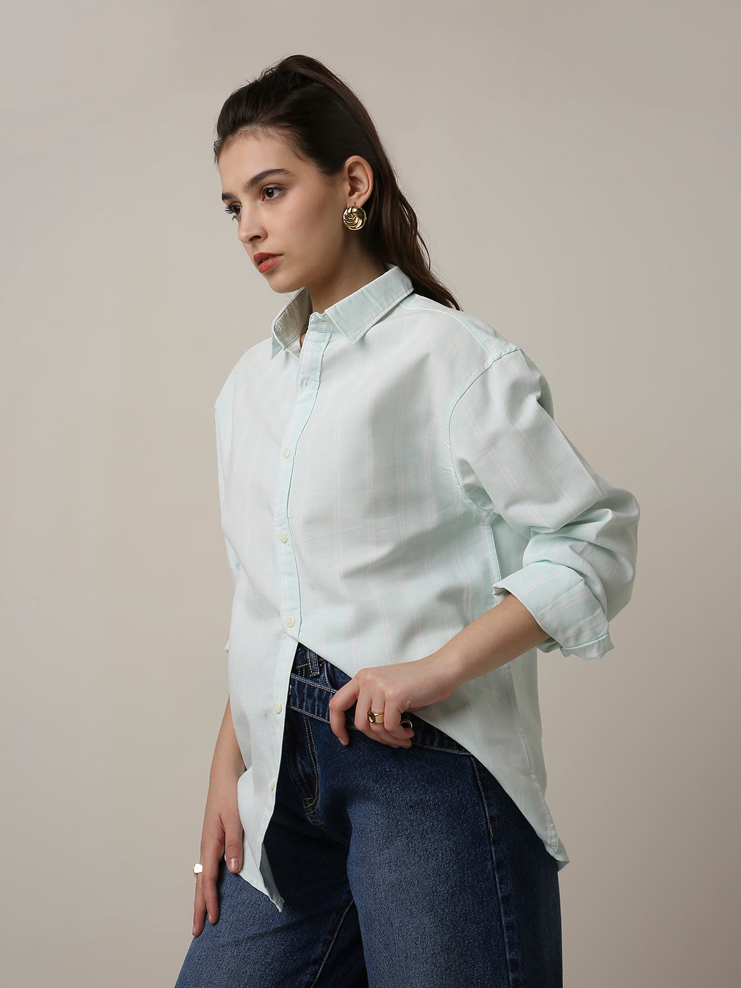 Mint Green Oxford Striped Oversized Shirt