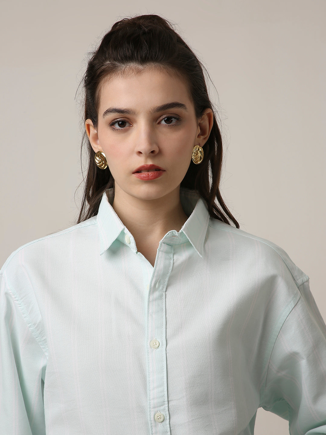 Mint Green Oxford Striped Oversized Shirt