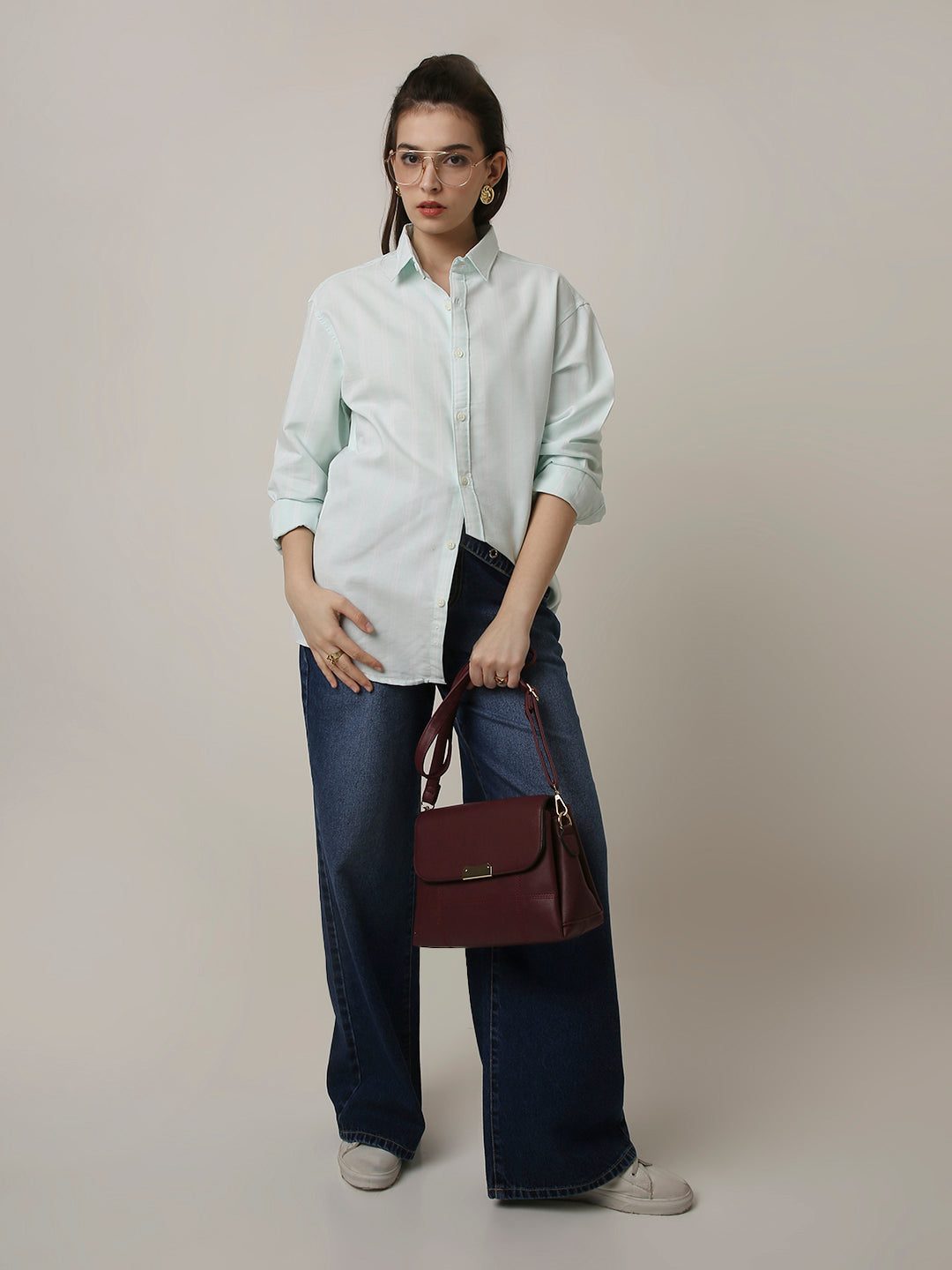 Mint Green Oxford Striped Oversized Shirt