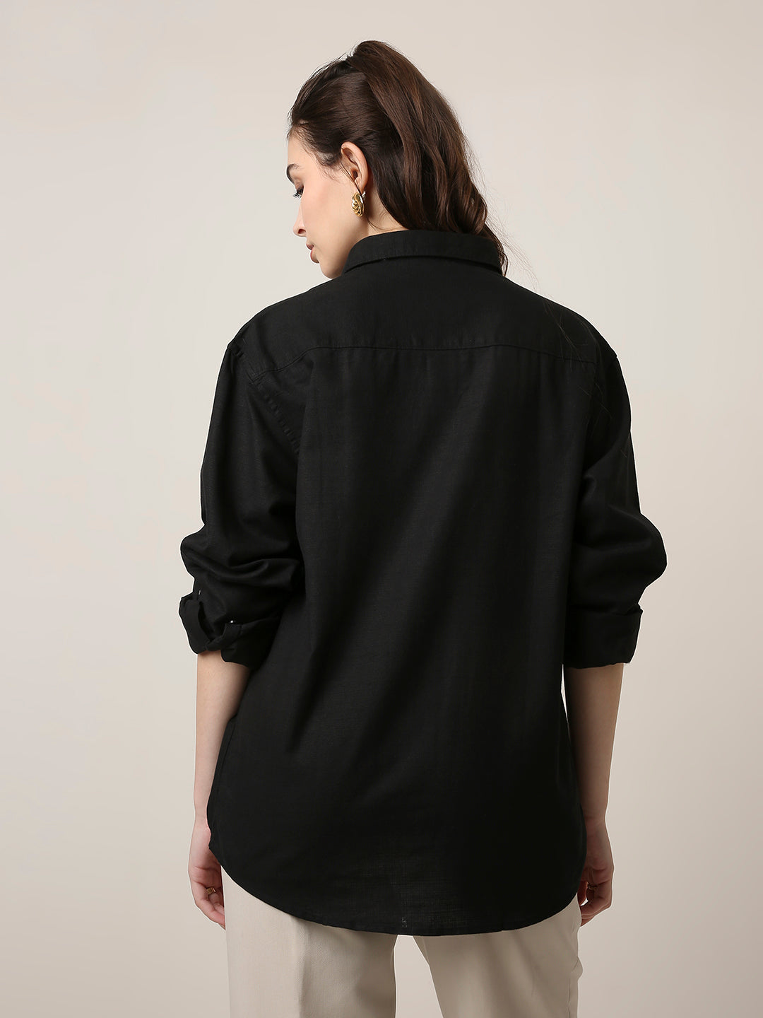 Black Solid Oversized Casual Shirt