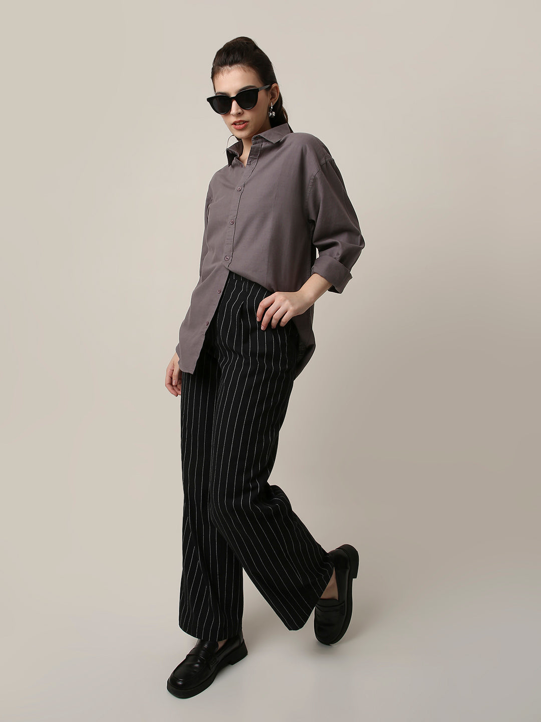 Grey Solid Oversized Casual Shirt