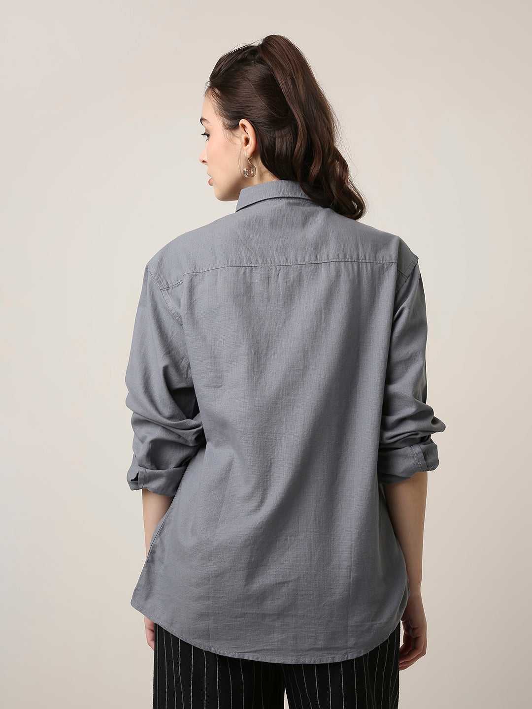 Blue Solid Oversized Casual Shirt