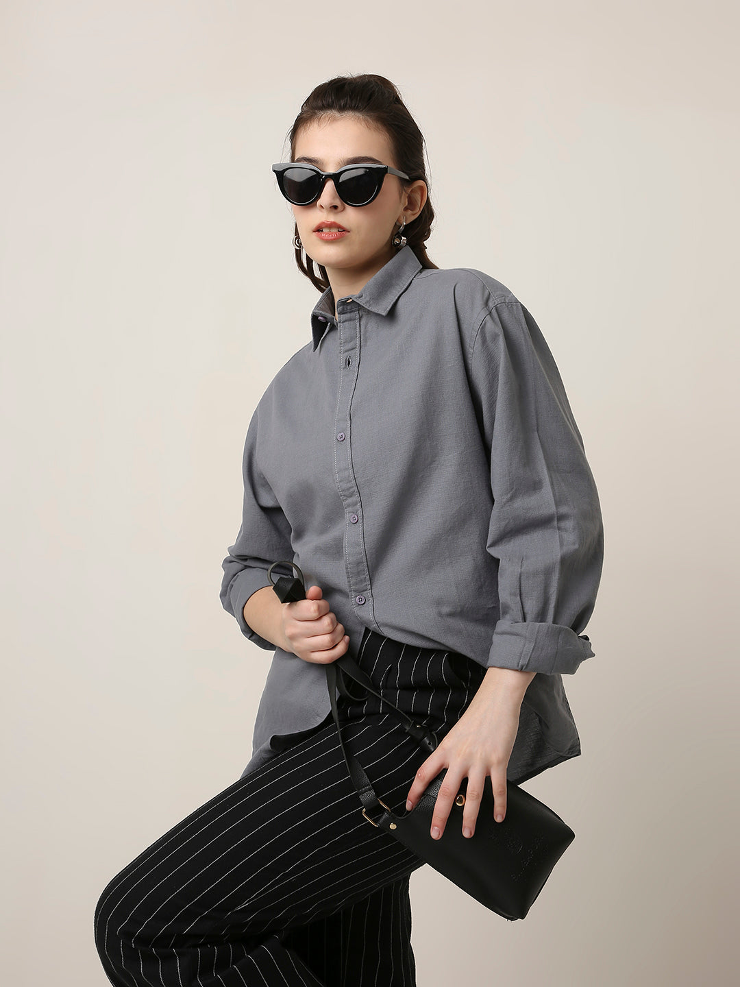Blue Solid Oversized Casual Shirt
