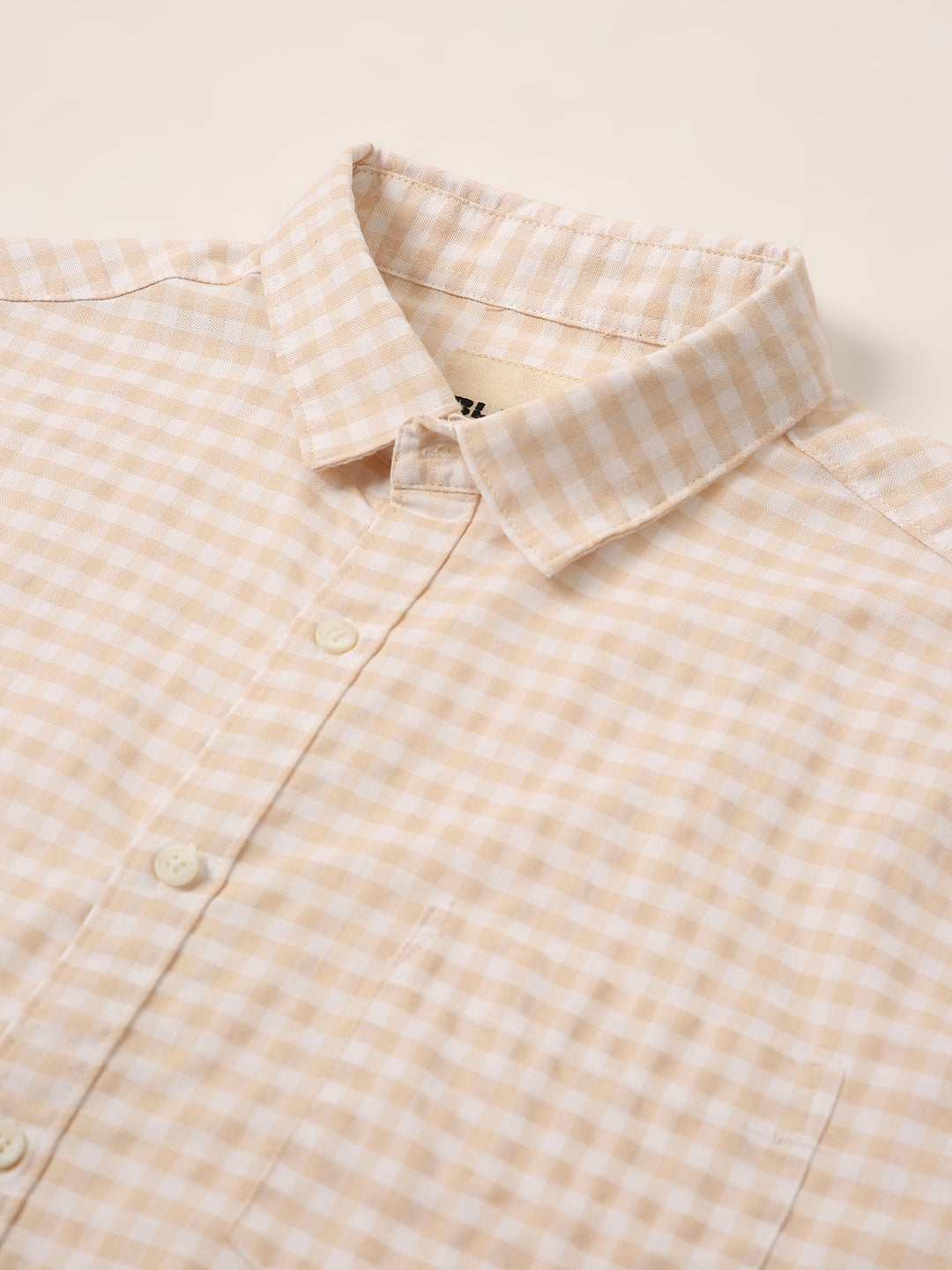 BEIGE OXFORD GINGHAM COTTON SHIRT
