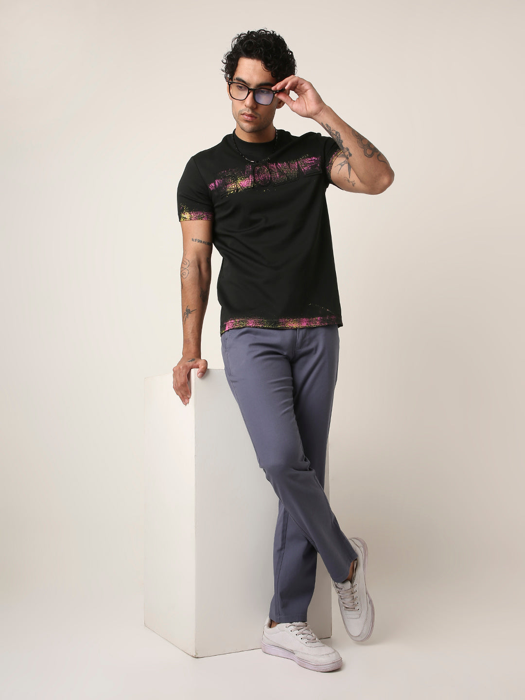 Slate Blue Slim-Fit Casual Trousers