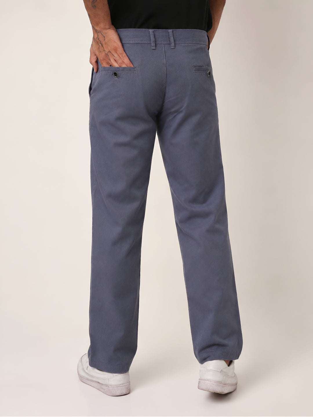 Slate Blue Slim-Fit Casual Trousers