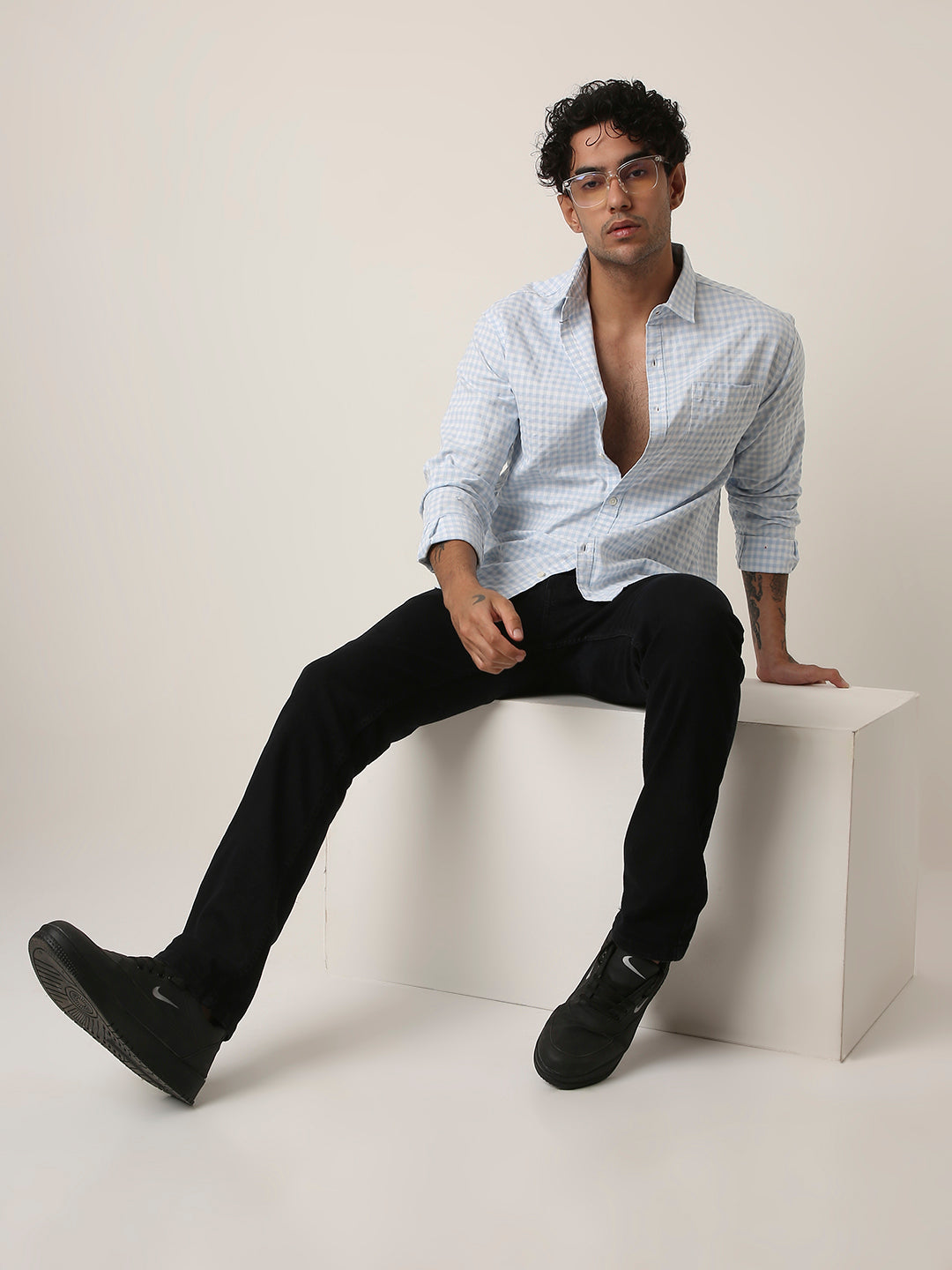 BLUE OXFORD GINGHAM COTTON SHIRT