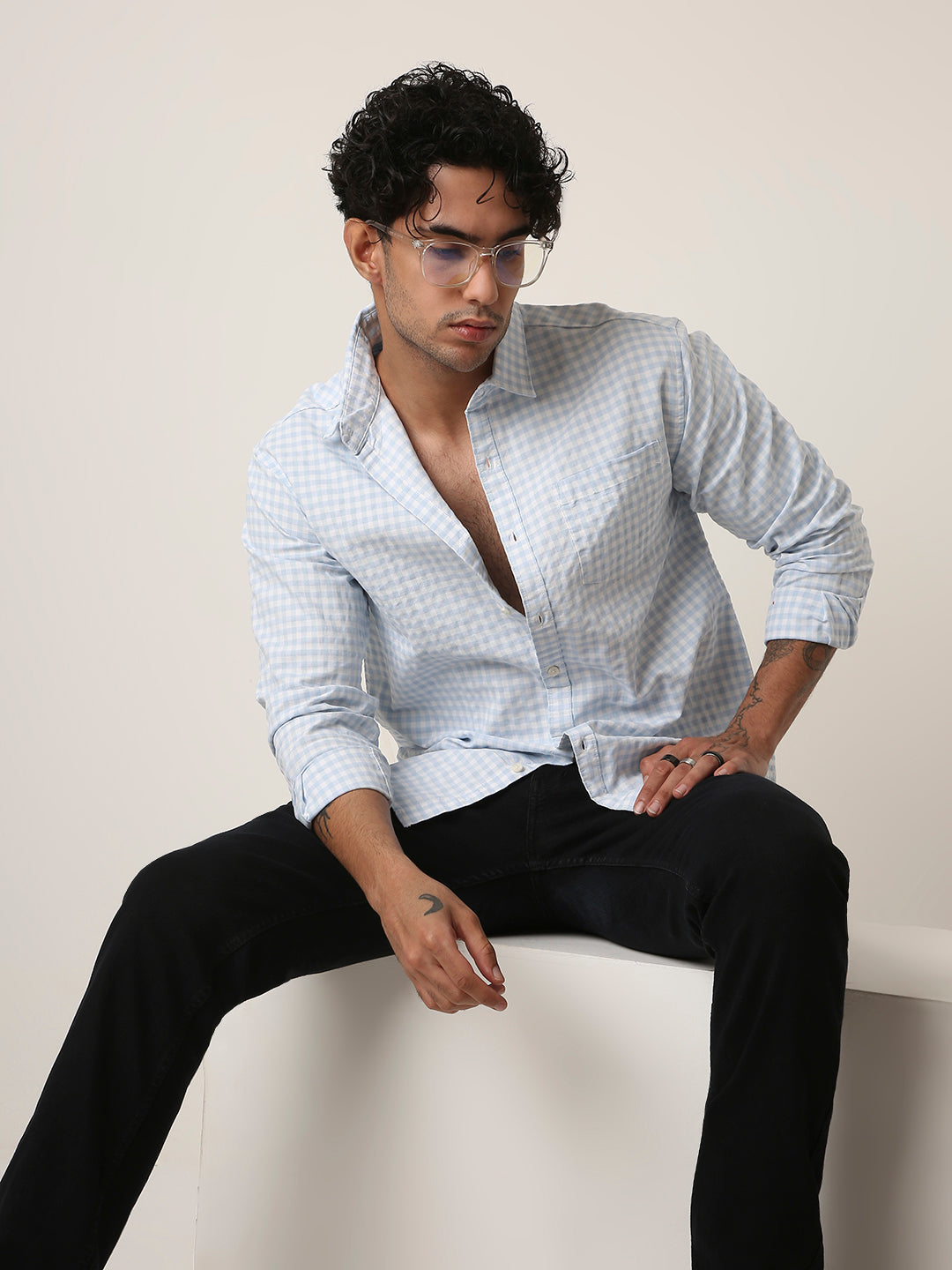 BLUE OXFORD GINGHAM COTTON SHIRT
