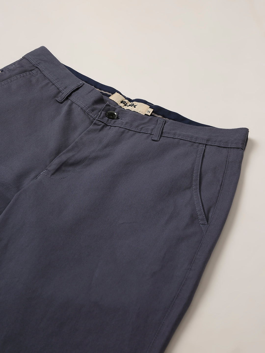 Slate Blue Slim-Fit Casual Trousers