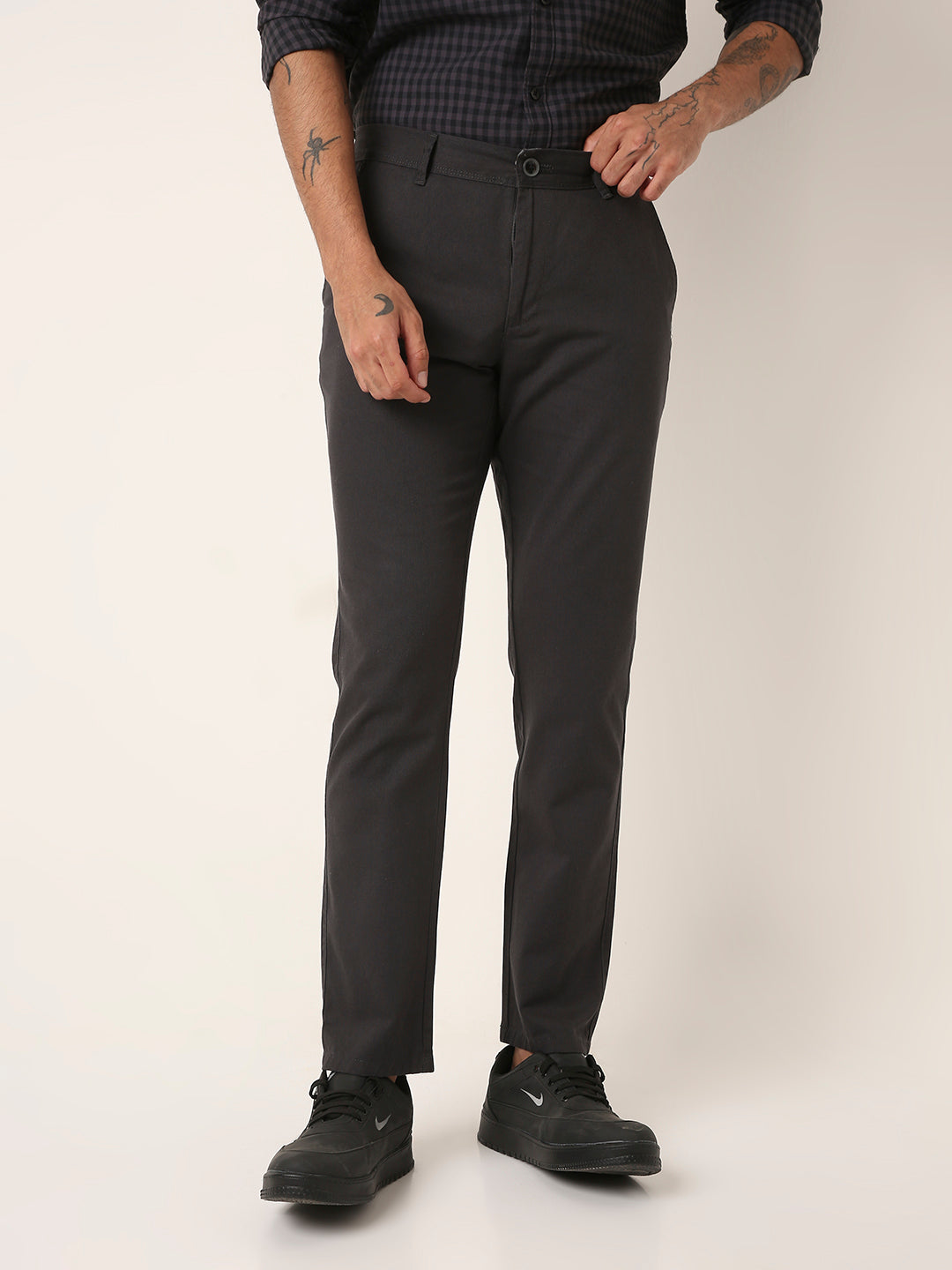 Dark Grey Slim-Fit Casual Trousers