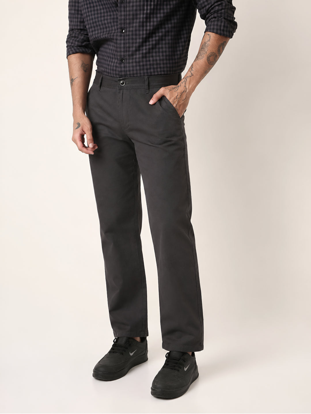 Dark Grey Slim-Fit Casual Trousers