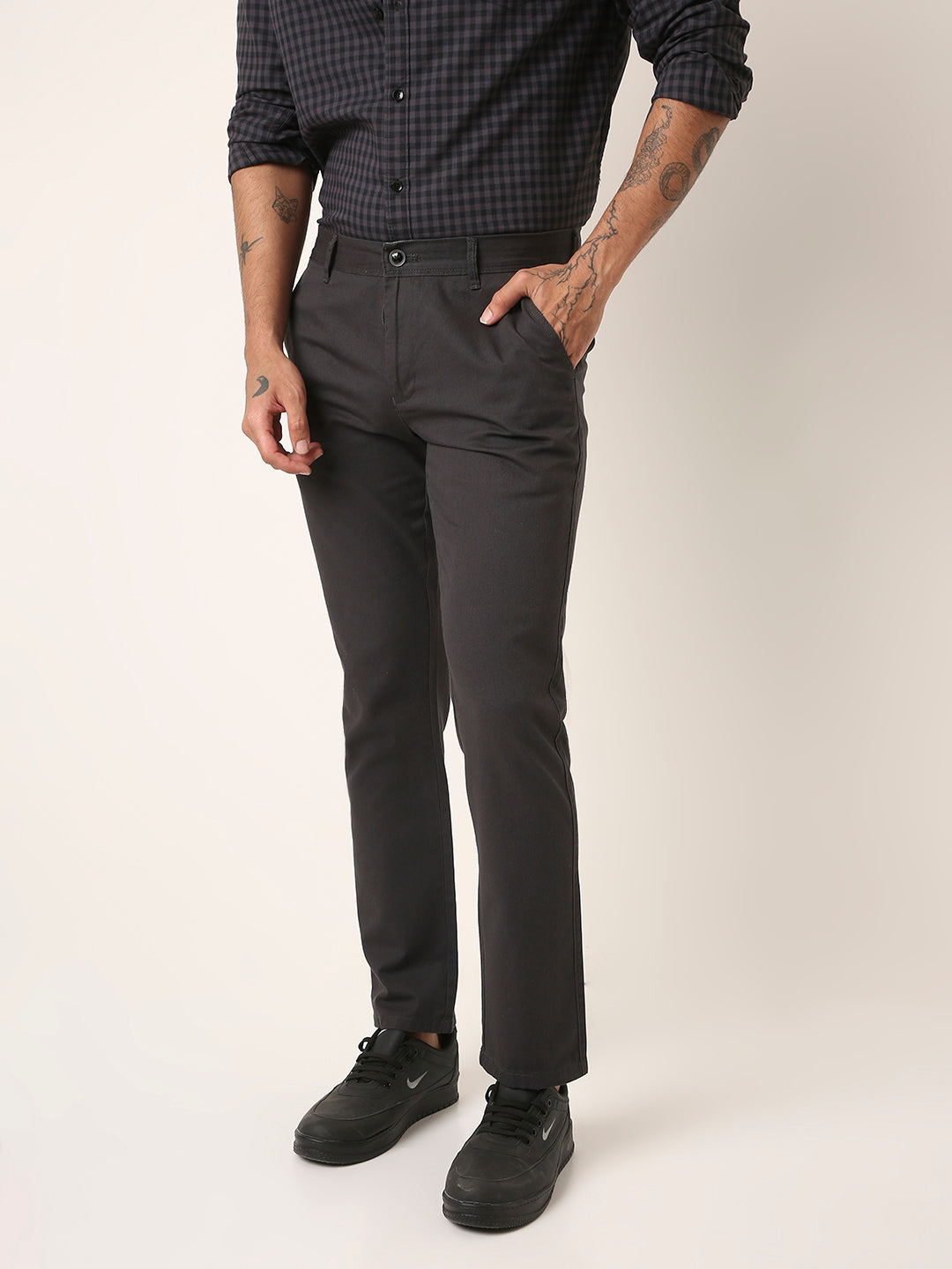 Dark Grey Slim-Fit Casual Trousers