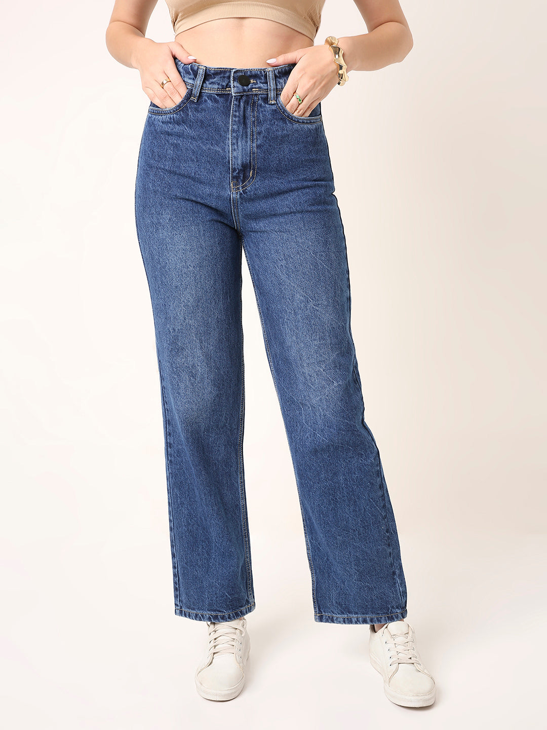 High-Rise Blue Straight-Fit Jeans