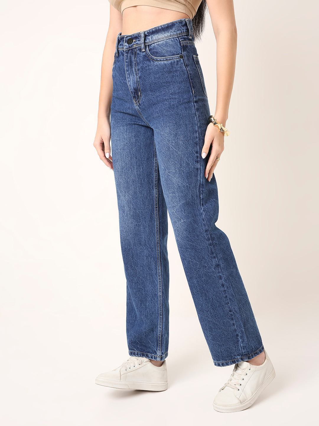 High-Rise Blue Straight-Fit Jeans