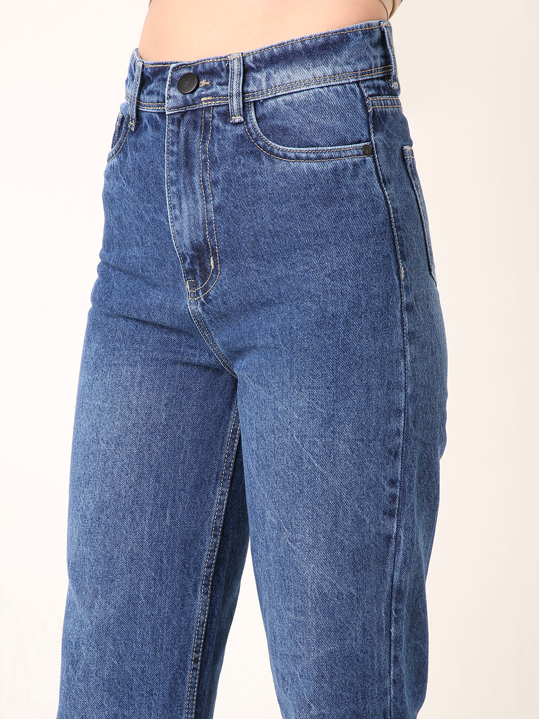 High-Rise Blue Straight-Fit Jeans
