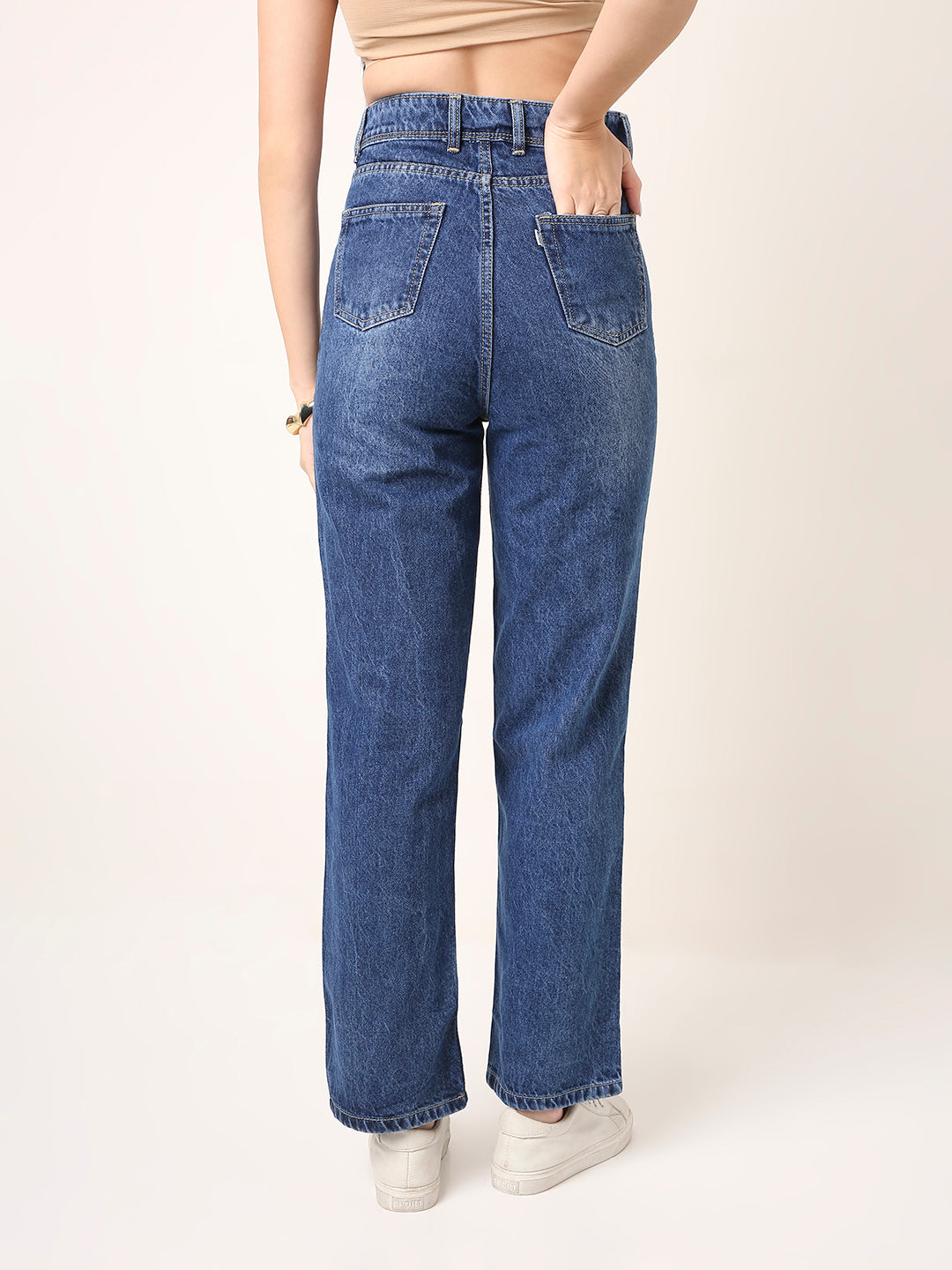 High-Rise Blue Straight-Fit Jeans