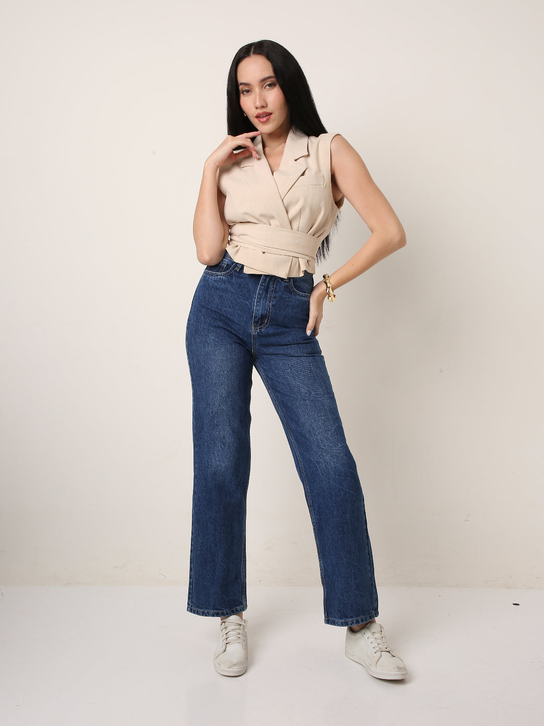 High-Rise Blue Straight-Fit Jeans