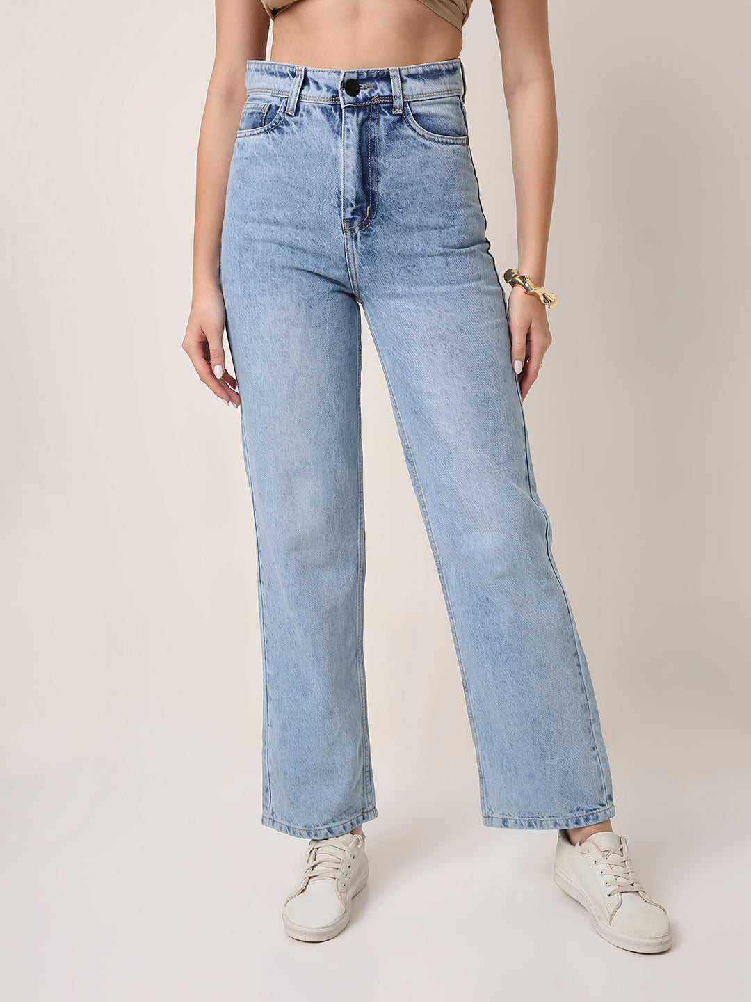 High-Rise Light Blue Straight-Fit Jeans