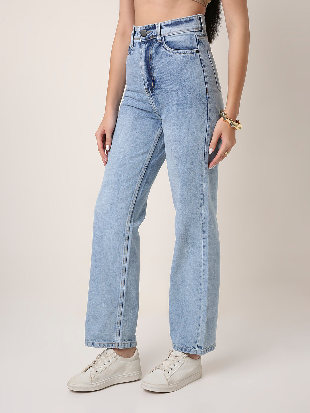 High-Rise Light Blue Straight-Fit Jeans