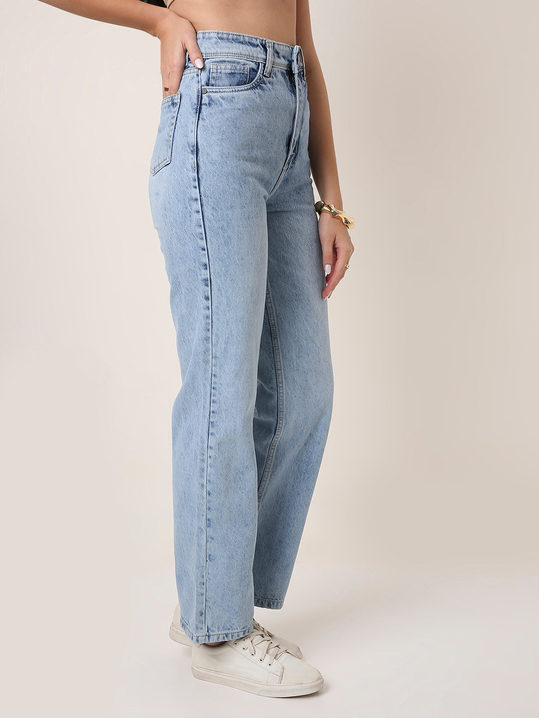 High-Rise Light Blue Straight-Fit Jeans