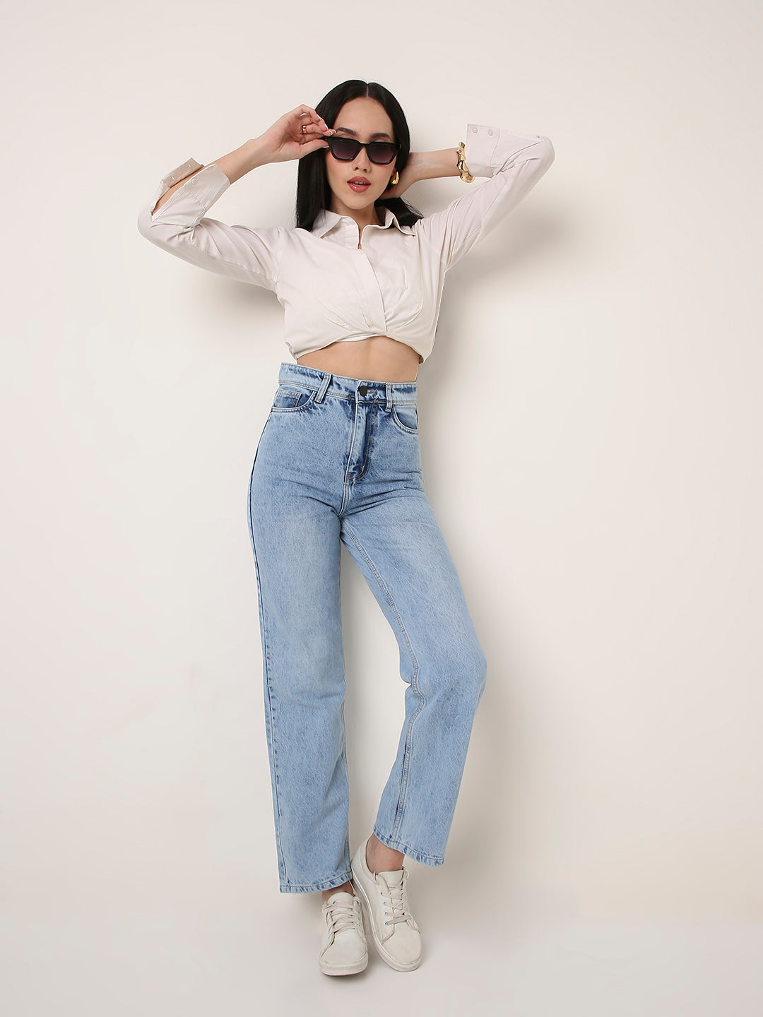 High-Rise Light Blue Straight-Fit Jeans